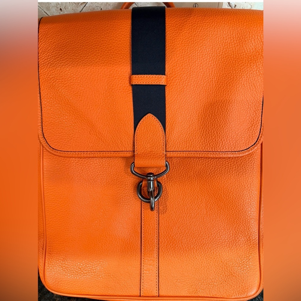 Elegant Orange Leather Laptop Bag